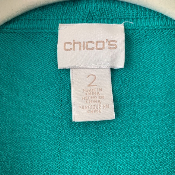 Chico’s Teal Ruffled Open Front Cardigan - sz 2 (L) - Picture 3 of 12